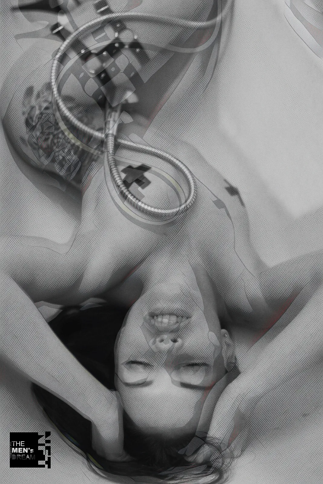 Chain and lace — Photo: Norbert Banhalmi A black and white frame: a chain across the collarbone, head tipped back.